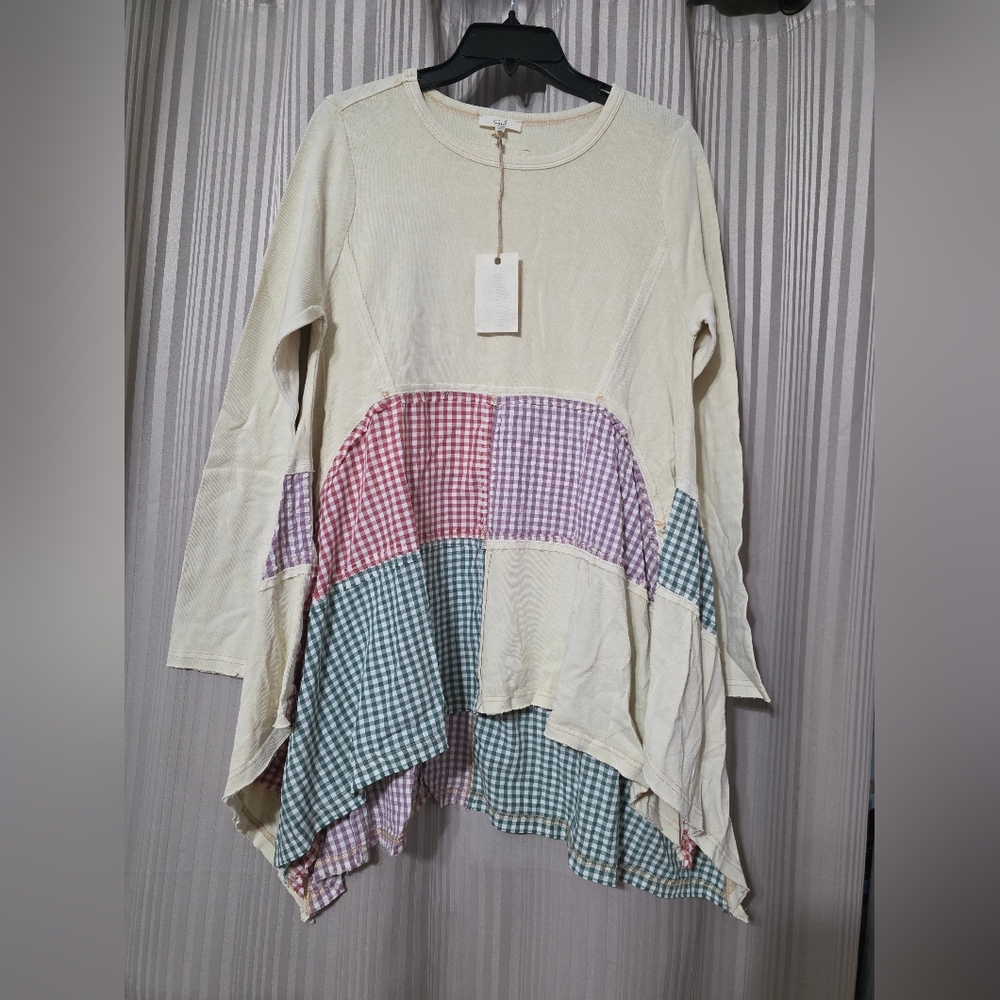 Easel Multicolor Patchwork Tunic Top NWT - image 1
